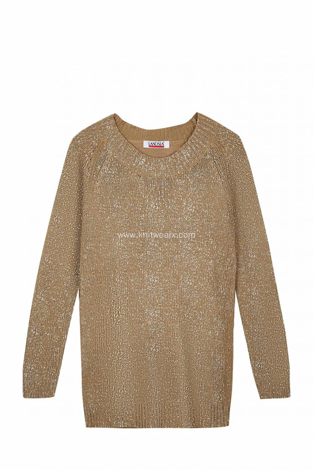 Women's Knitted Foil Print Crew-Neck Pullover