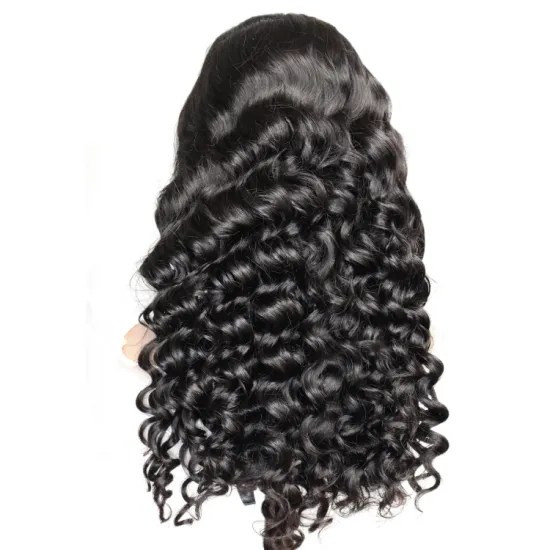 New style Loose Deep Wave Long Transparent Swiss Lace 100% Indian Human Hair 4*4  Lace Frontal Wig For Black Women