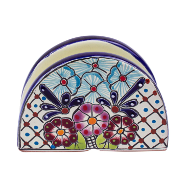 Customized Cobalt Blue Ceramic Napkin Box with Floral Designs