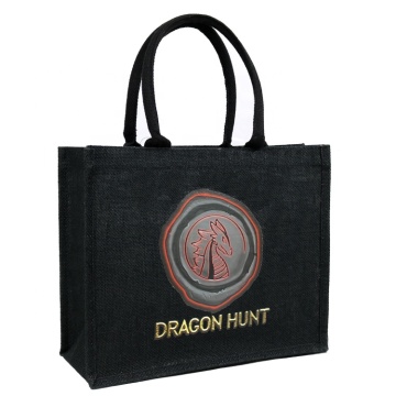 Wholesale Promotional Heavy Duty Reusable Black Luxury Jute Shopping Bag for Grocery Store