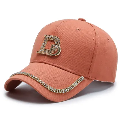 High-Quality Rhinestone and Diamond Decorated 'D' Logo Baseball Cap