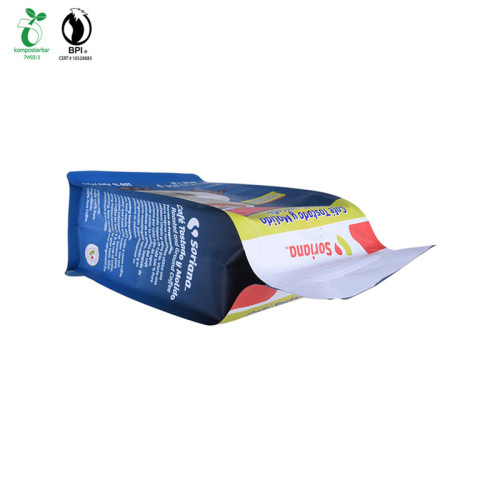 Custom Print Corn Starch Plastic Square Bottom Coffee Bag With Compostable Zipper and Valve