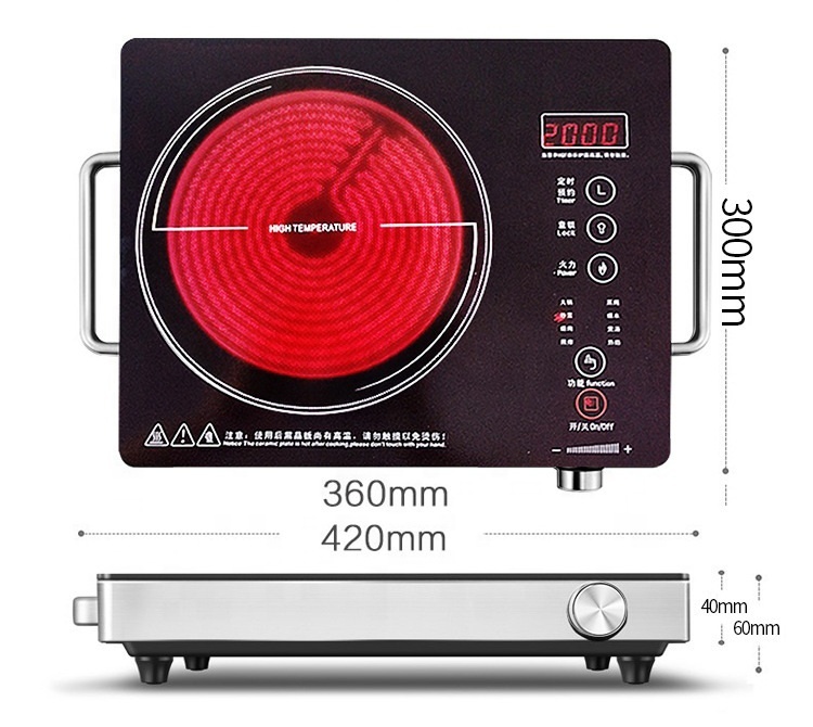 Wood Grain Design Touch Control 4400W Full Microcrystalline Glass Plate Electric Infrared Cooker Induction Cooker