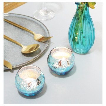 Blue painted glass jar candle holder