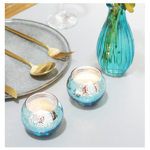 Blue painted glass jar candle holder