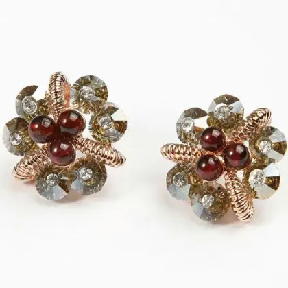 Swarovski crystal stud earrings with red beads and gold plated