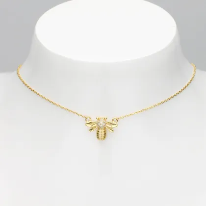 S925 Silver Inlaid With Stone Small Bee Clavicle