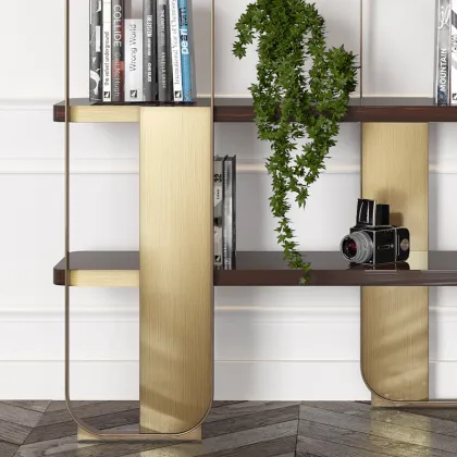 Modern Gold Metal Bookcase for Home Office and Living Room