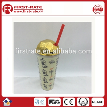 Wholesale double wall clear cheap kids personalized plastic mugs with straw
