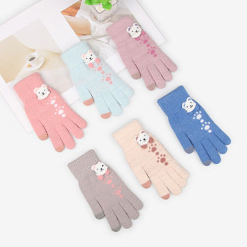 Winter Ladies' Full Finger Touch Screen Gloves: Panda Design, Velvet Thickening, and Sticky Flowers