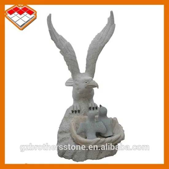 Hand carved grey granite garden statue type mother and children stone eagle
