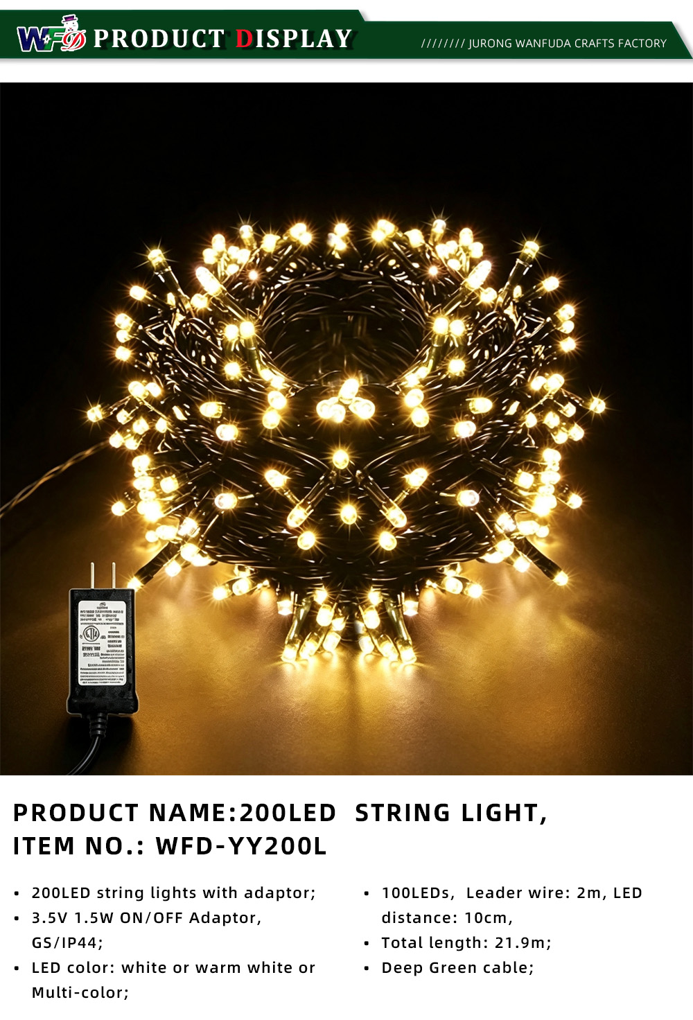 6-200LED STRING LIGHT ITEM NO WFD-YY200L-x