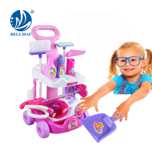 Novo produto Pretend Play Kids Kit de limpeza carrinho de limpeza de brinquedo de plástico com brinquedo de aspirador de pó