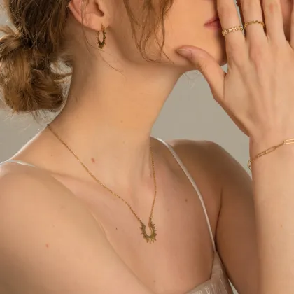 Geometric 18K Gold Plated Stainless Steel Sun Shine Pendant Necklace for Women's Jewelry