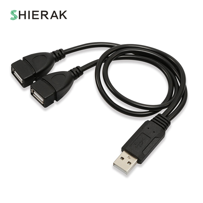 SHIERAK 1 PC 0.3M 1 Male And 2 Female USB Power Extension Cords 1Divide Into 2 USB Charging Cable