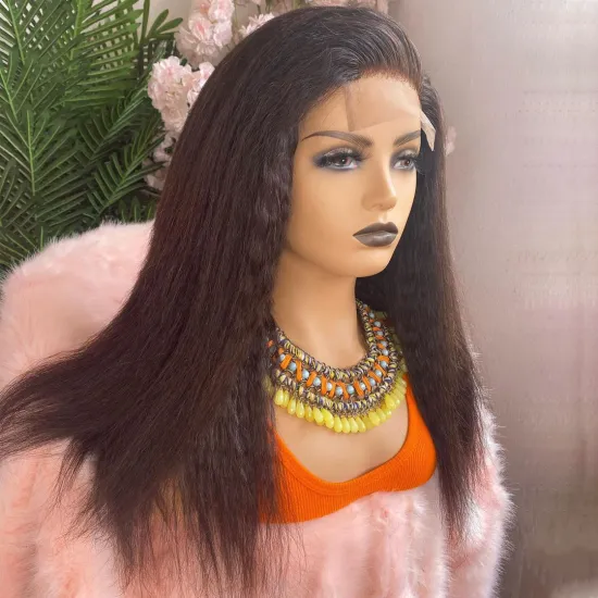Cheap Raw Brazilian Virgin Human Hair Full Hd Kinky Straight Lace Front Wig Yaki Transparent Lace Closure Wig For Black Women