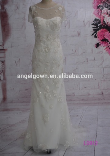 wedding dress low back boat neckline silhouette short sleeves wedding dress