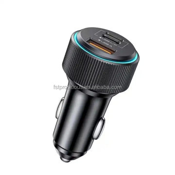 OEM Certified 66W QC Dual Type-C & 1A Car Charger with LED Ring for Smartphones