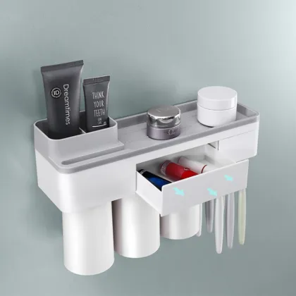 Wall-Mounted Tooth Brushing Cup with Automatic Toothpaste Dispenser