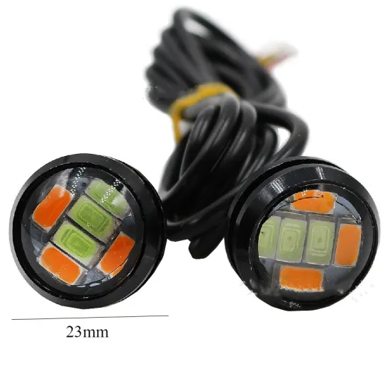 Car LED Dual Color Eagle Eye Light - 23mm 5630 6 SMD DRL Daytime Running Lamp with Parking Bulb Styling (White + Amber, DC 12V)