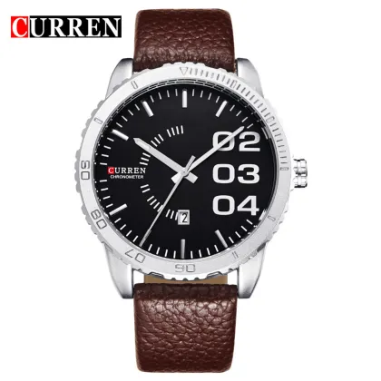 leather strap brand watch mineral glass 3 atm water resistant