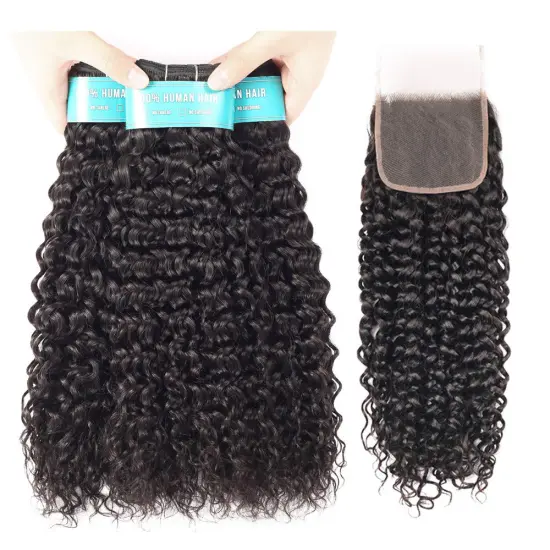 7A Grade Wholesale Brazilian Natural Wave Hair Weft Vendors Extension Silky Curly Hair Custom Logo Hd Lace Closure With Bundles