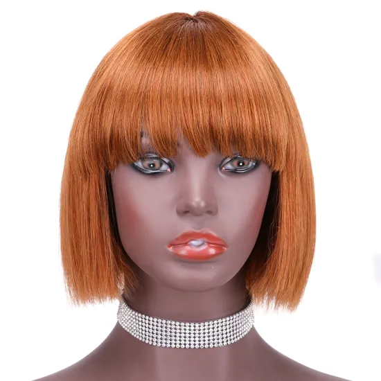 Straight bang cheap wholesale short glueless private label 8 inch bob pixie cut brazilian 100% real human hair wig black women