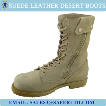 Suede leather and canvas military boot