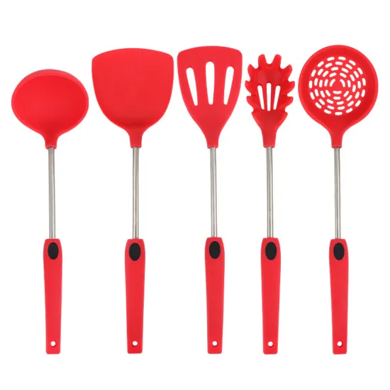 5-Piece Kitchen Utensil Set: Non-Stick Cooking Tools with Silicone Shovel, Spoon, Powder Grab, and Colander
