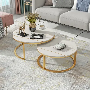 Modern Marbling Round Tea Table - High Quality Steel Coffee Table