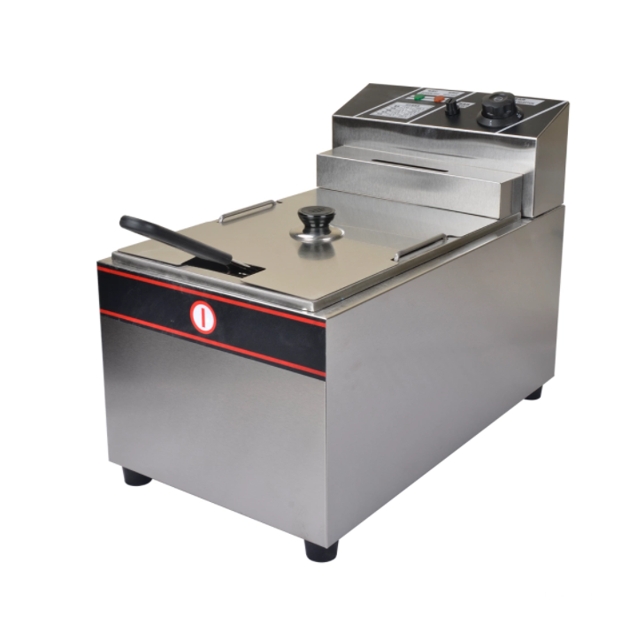 Commercial gas fryer with frying basket