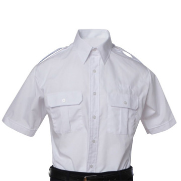 Custom Men's Polyester Cotton Security Guard Work Shirts with Short Sleeves in White