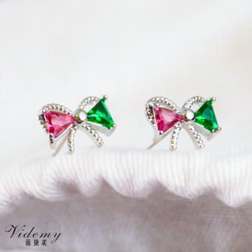 Chic Coloured Zircon Bow Earrings for Elegant Style