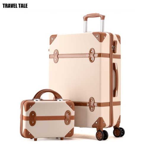 TRAVEL TALE Women Hard Retro Rolling Luggage Set Trolley Baggage With Cosmetic Bag Vintage Suitcase For Girls