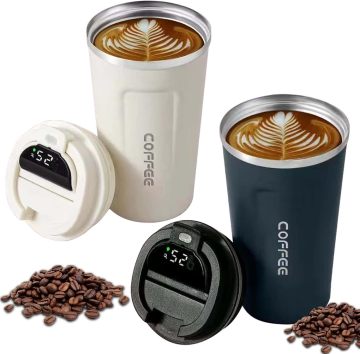 Akıllı LED Sıcaklık Ekran Çift Duvar Vakum Yalıtımlı Paslanmaz Çelik Kahve Kupası - 380ml ve 510ml Kapasiteler