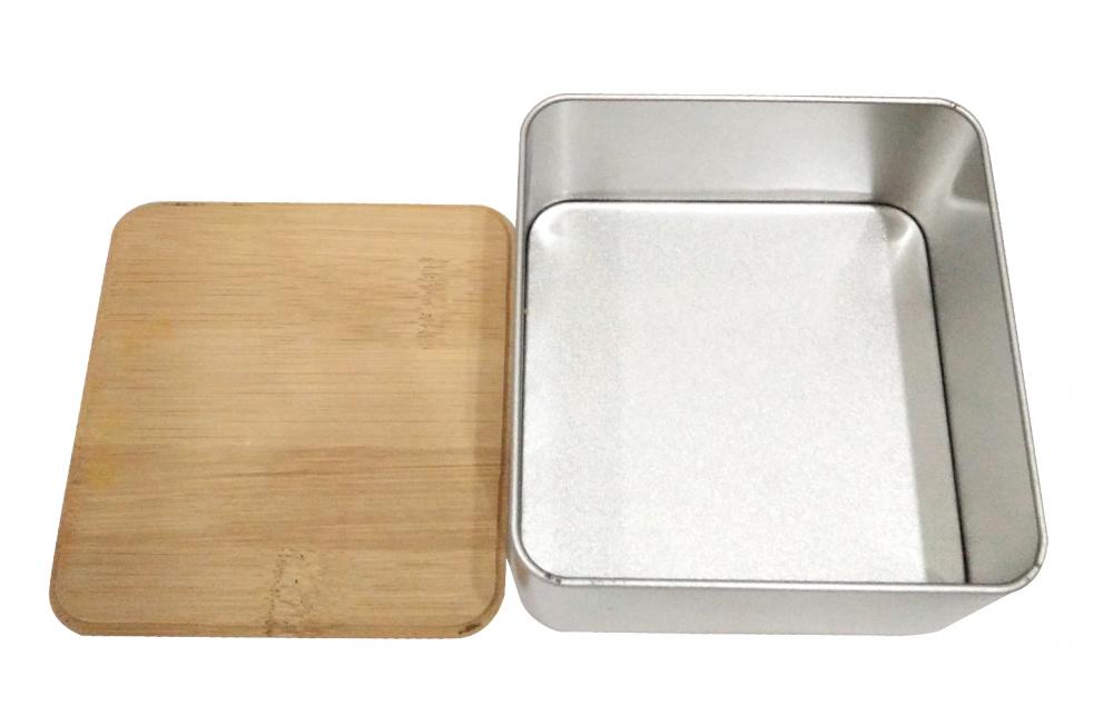 Square Cookie Tin Box with Wood lid