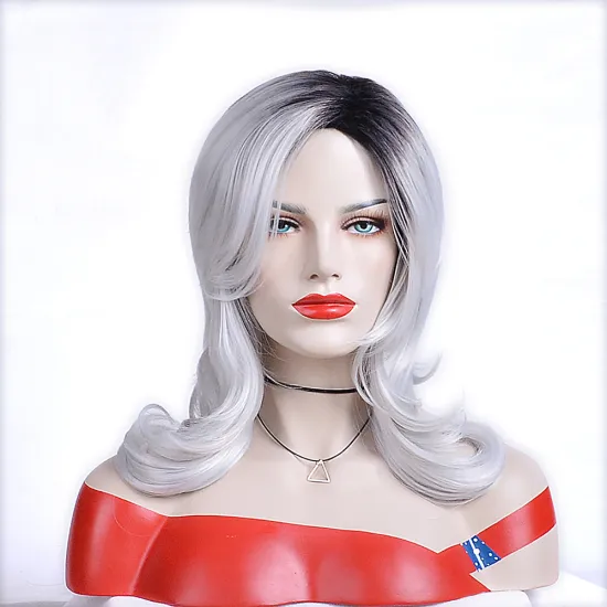 AISHILI Wholesale Synthetic Ombre Black To Silver Gray Hair Wig With Nature Wave For Women