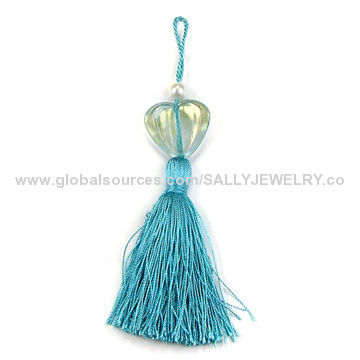New arrival turquoise fringe tassels with heart, made of plastic/polyester, DIY and OEM are welcome