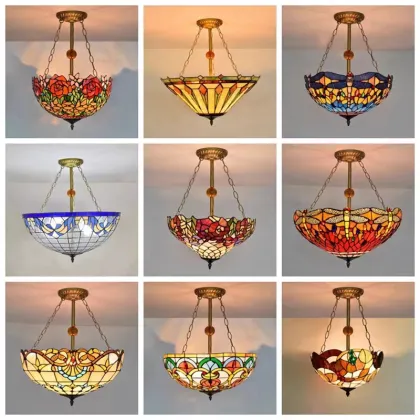 Tiffany Style Stained Glass Pendant Lamp - Vintage Mediterranean Baroque Art Decor