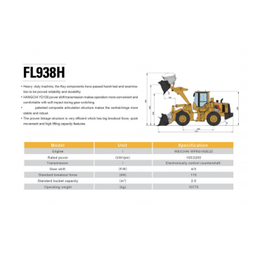 Cargador de ruedas FL938H Máquina de construcción de carreteras