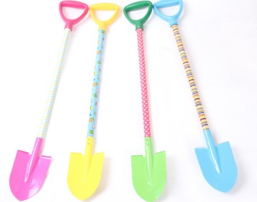 kids wooden long handle garden trowel with plastic grip