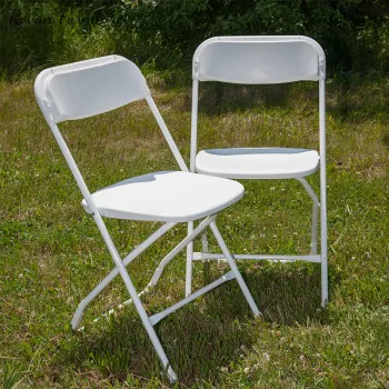 RTS TOP Wedding Rentals: Acrylic Hanging Round Back White Folding Chairs