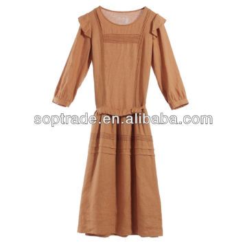 Linen Ruffle ladies casual dresses pictures