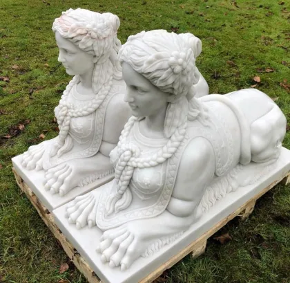 Incredible antique hand carved marble sphinx statues