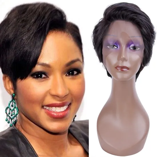 short brazilian remy human hair lace front straight pixie cut bob wig, wholesale pixie cut short wig vendors