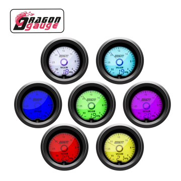 Digital Dual View 2 Inch LCD Vacuum Gauge 52mm Seven Color InHg for Car 12V