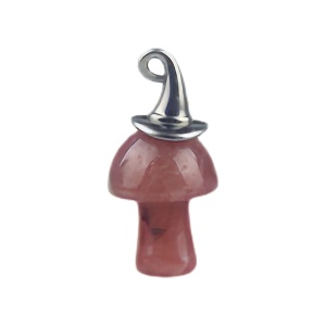 Strawberry Quartz Mushroom Wizard Cap Pendant for Making Jewlery 15X20mm Stone Halloween Charms