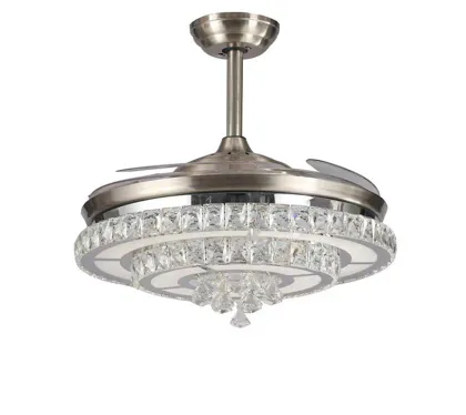 Retractable Electric Ceiling Fan Lamp with Crystal Light