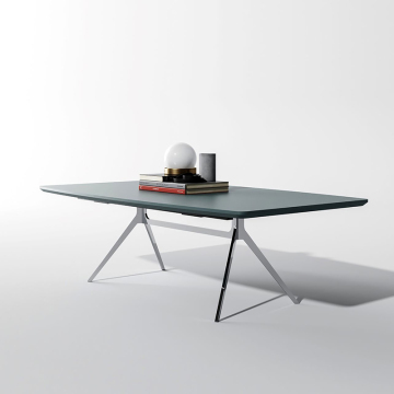 Modern Stainless Steel and Wood Rectangular Coffee Table