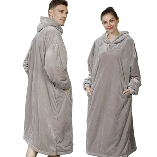 Amazon hot sell Solid TV Wearable Blanket with Sleeves and Pocket Cozy Soft Fleece Blanket